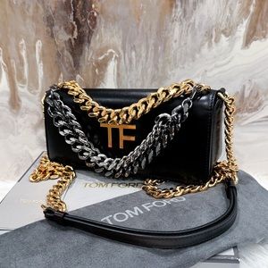 $3k Tom Ford Black Small Palmellato Triple Chain Bag